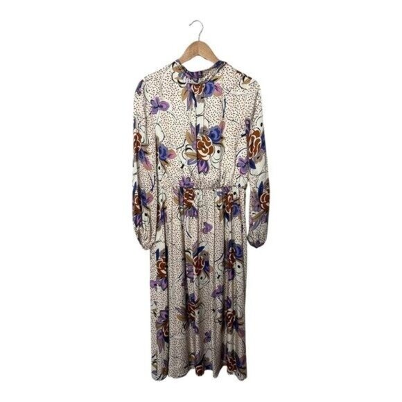 Les Rêveries Floral-print Matte Satin Midi Wrap Dress Size 12 - Picture 3 of 7